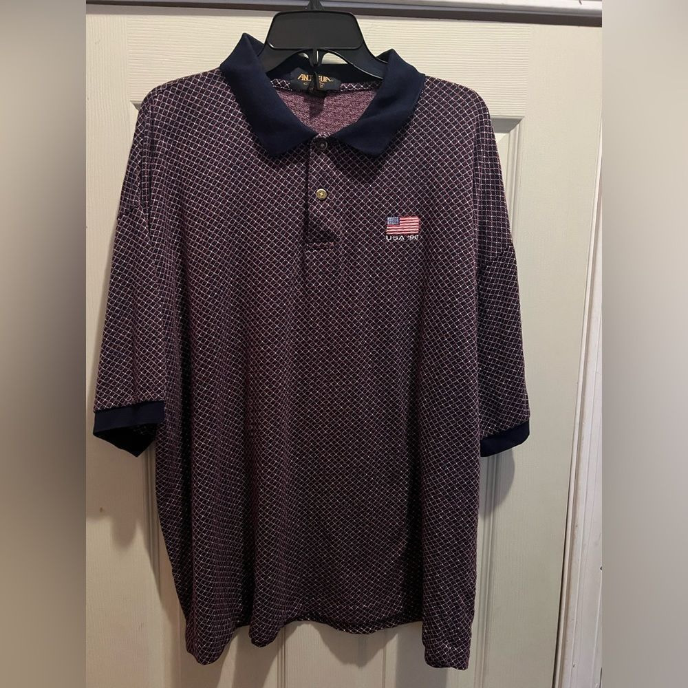 American Flag Patch Navy Patterned Polo Shirt